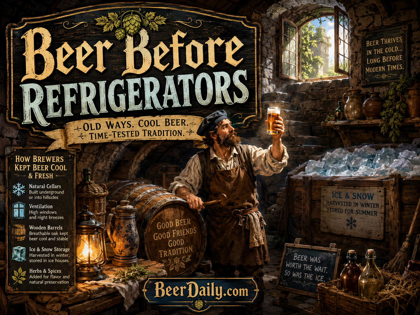 Beer stored in vintage cellars before modern refrigeration