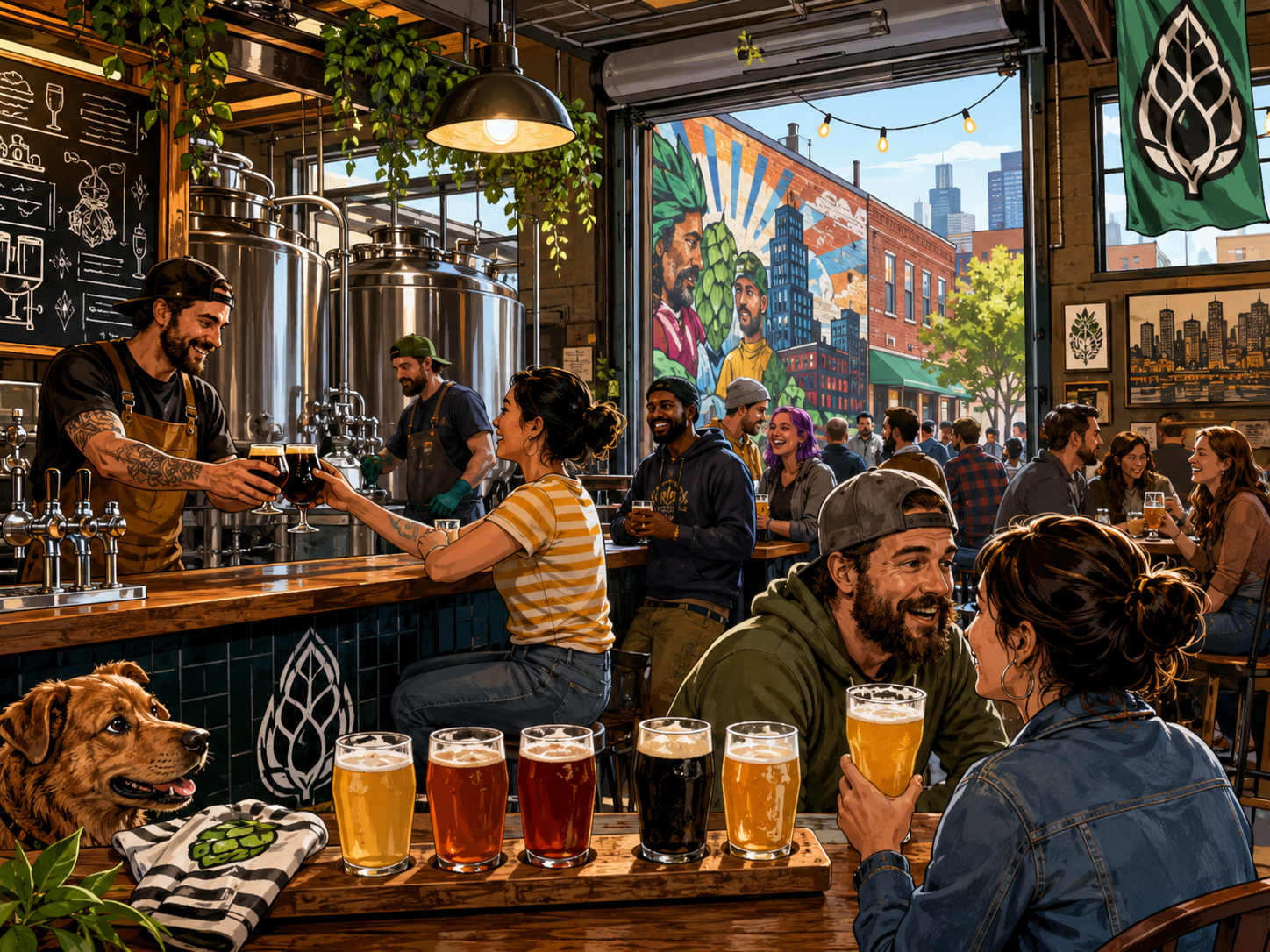 Local craft brewery comeback with brewers, neighbors, tanks, taps, and community energy