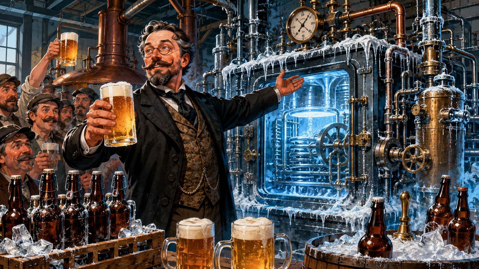 Historic brewery inventors celebrating refrigeration changing beer forever
